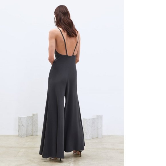 Zara Grey Knit Strappy Wide Flare Leg Jumpsuit, NWT, S - Picture 11 of 14